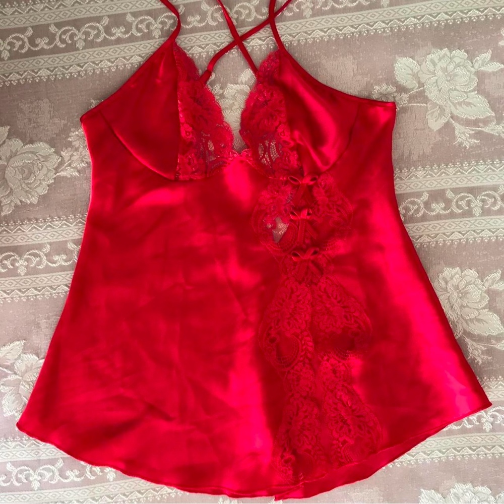 Vintage Red Babydoll Slip with Slit